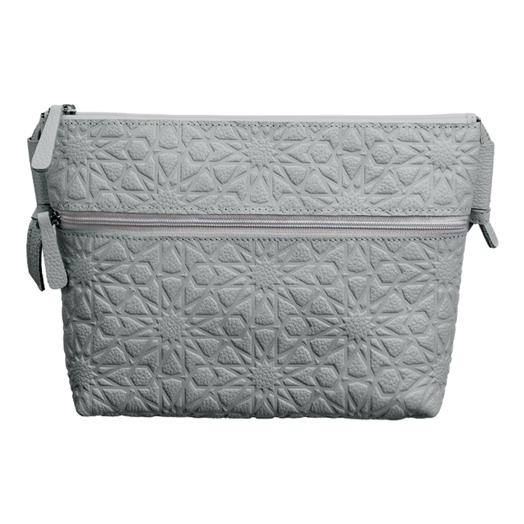 Gray Embossed Crossbody Bag with Islamic Design Pattern