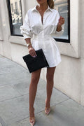 Long Sleeves Ruched Waist Mini Shirt Dress