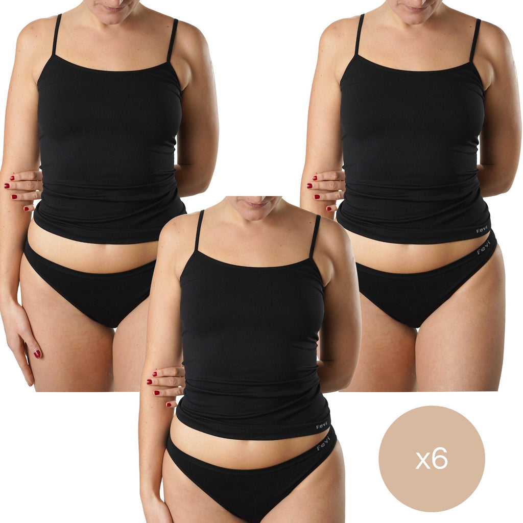 FEVI | Pack de 6 Camisetas de Tirantes en 1 o 3 Colores: Blanco, Negro, Beige | Talla Única de la S a la L