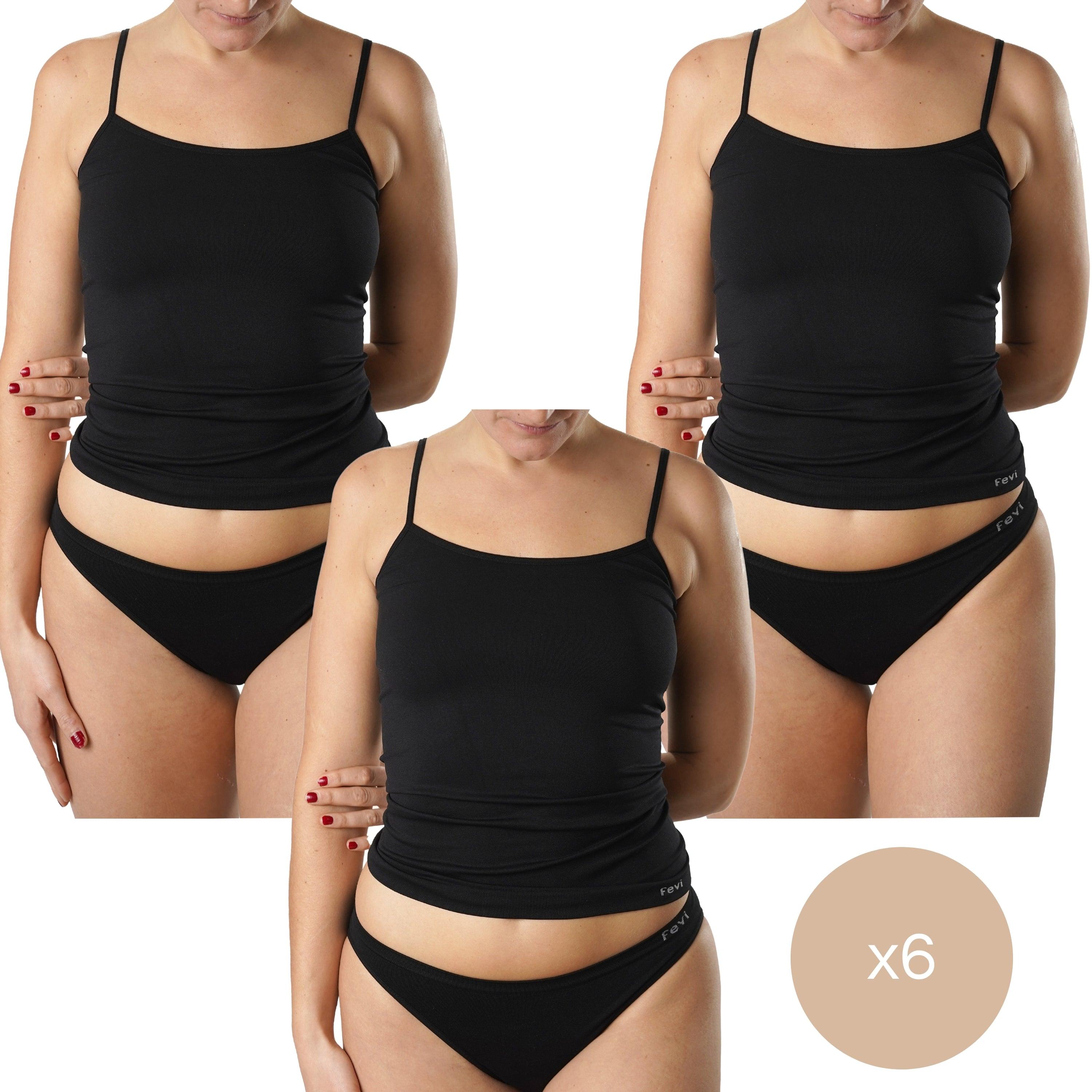 FEVI | Pack de 6 Camisetas de Tirantes en 1 o 3 Colores: Blanco, Negro, Beige | Talla Única de la S a la L