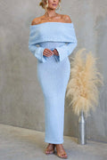 Off Shoulder Long Sleeves Bodycon Stretchy Maxi Dress