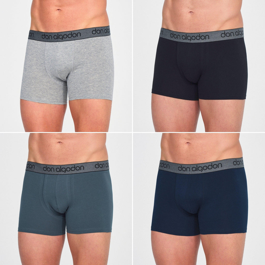Don Algodon | Pack 12 Bóxers para Hombre Lisos | 6 Negros, 2 Marinos, 2 grises y 2 verdes