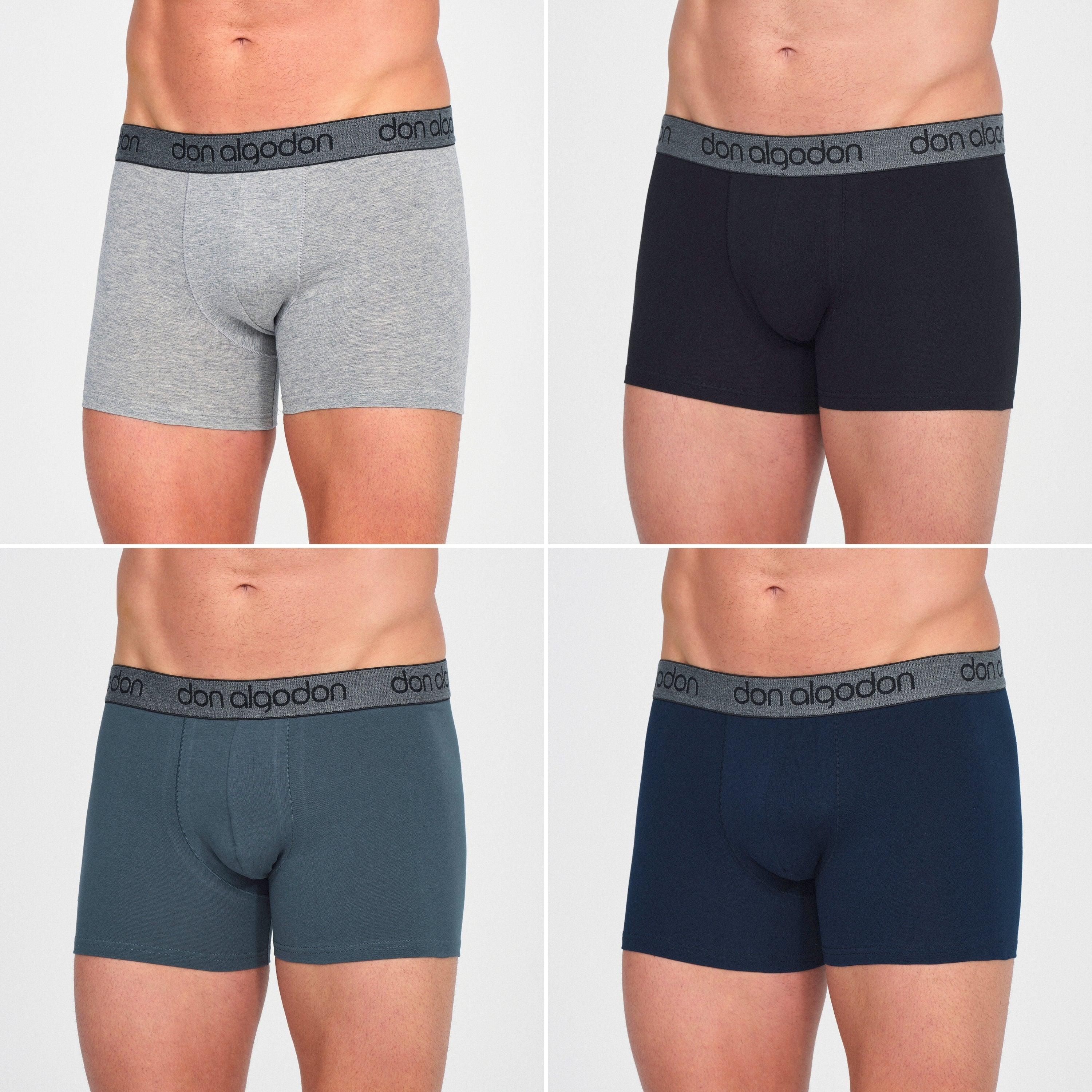 Don Algodon | Pack 12 Bóxers para Hombre Lisos | 6 Negros, 2 Marinos, 2 grises y 2 verdes