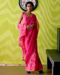 Fuchsia Pink Half And Half Sari With Blouse Set By KYNAH, Luxury Indian Fashion & Bridal Wear