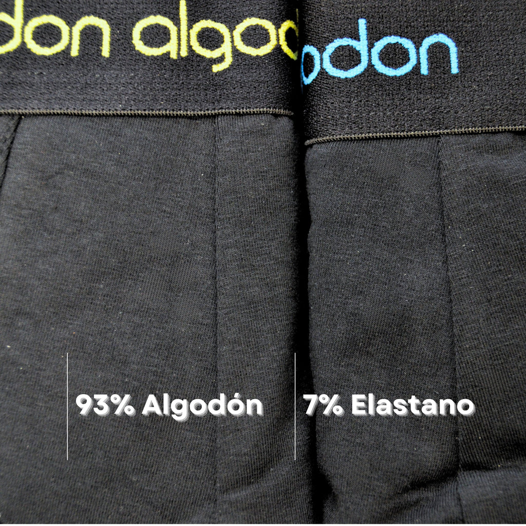 Don Algodon | Pack 6 Boxers para Hombre | Negros con Cintura a Colores | Transpirables