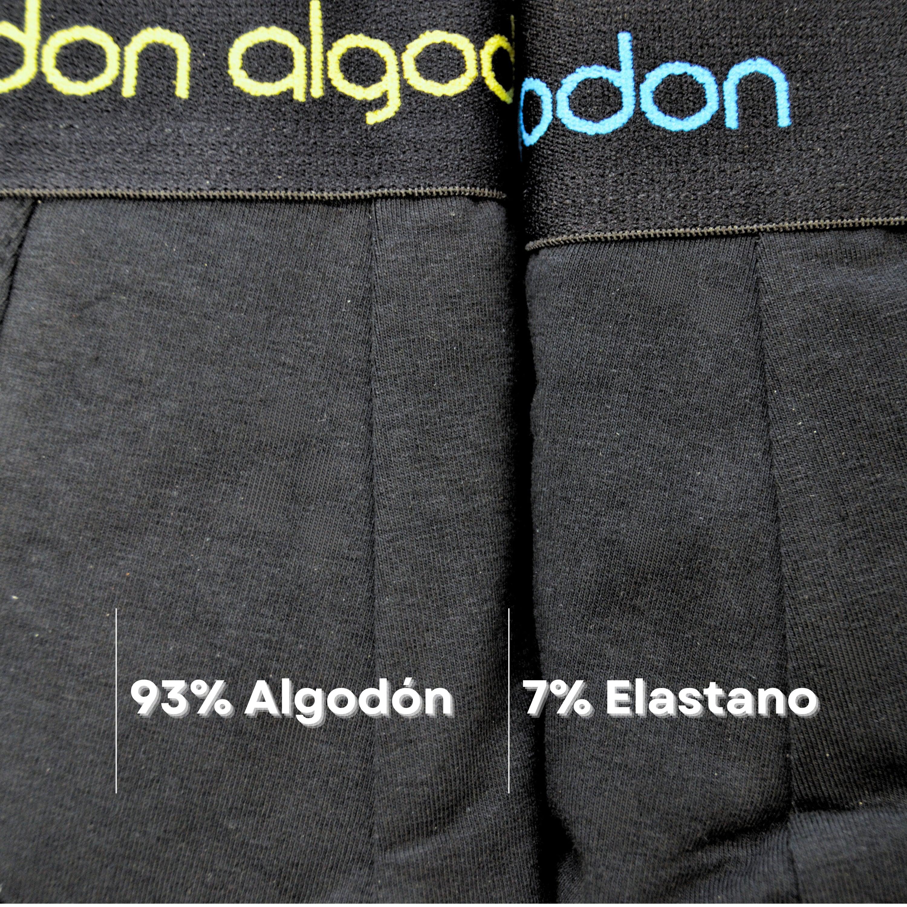 Don Algodon | Pack 6 Boxers para Hombre | Negros con Cintura a Colores | Transpirables