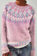 Long Sleeves Diamond Print Fuzzy Sweater(in 3 Colors)