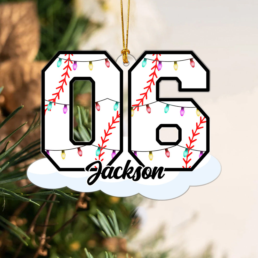 Ornamento de acrílico personalizado con el nombre del número de béisbol de la luz de Navidad Decoración del hogar Regalo de cumpleaños de Navidad para la familia Amigos amantes del béisbol
