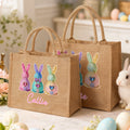 Bolsa de yute grande personalizada con diseño de diamantes y efecto corazón de conejo con nombre Regalo de Pascua de uso diario para niños Familia