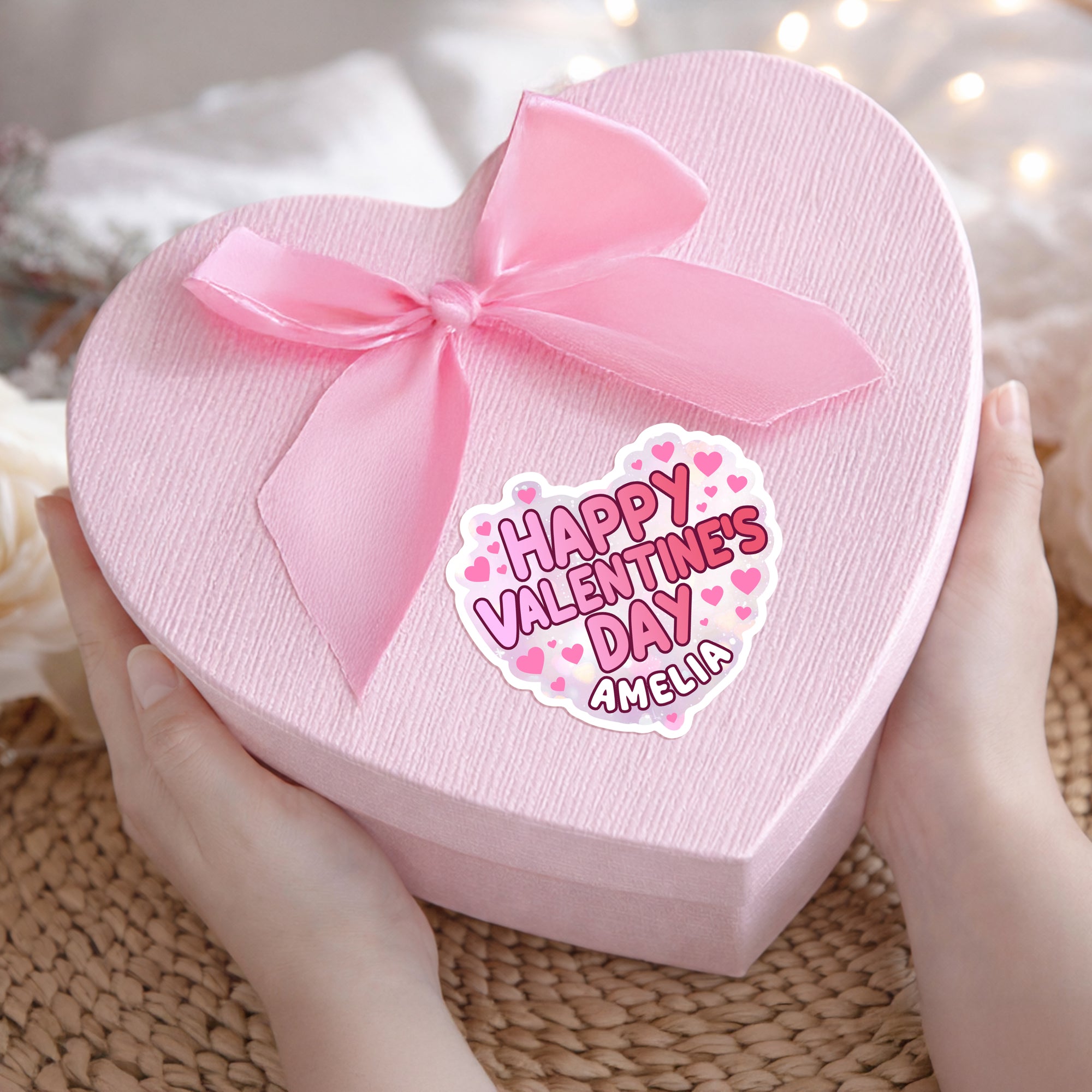 Personalizada en forma de corazón romántico pegatinas de color rosa con el nombre de uso diario Día de San Valentín regalos para parejas esposas