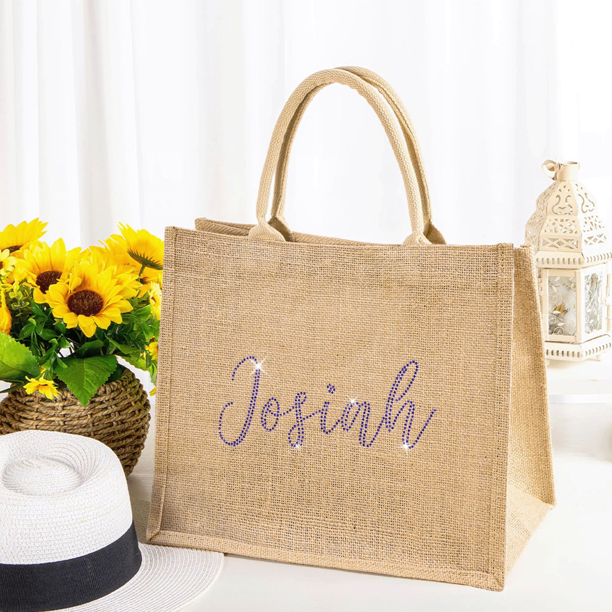 Bolsa de yute grande personalizada con nombre Fiesta de boda Cumpleaños Regalo para mujer