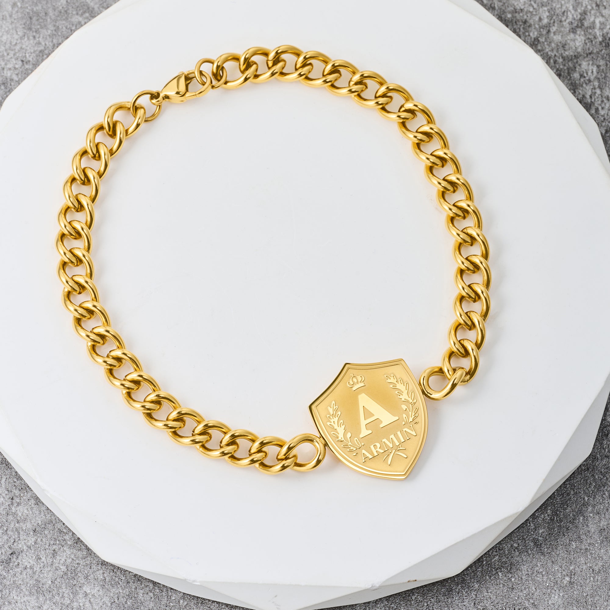 Personalizada Corona Escudo Escudo Pulsera Inicial con Nombre Día del Padre Cumpleaños Regalo para Padre Hombre