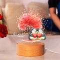 Árbol del Amor Personalizado Pingüino Pareja LED Luz de Noche con Nombre Fecha y Base de Madera Decoración del Hogar Día de San Valentín Regalo de Cumpleaños para Parejas