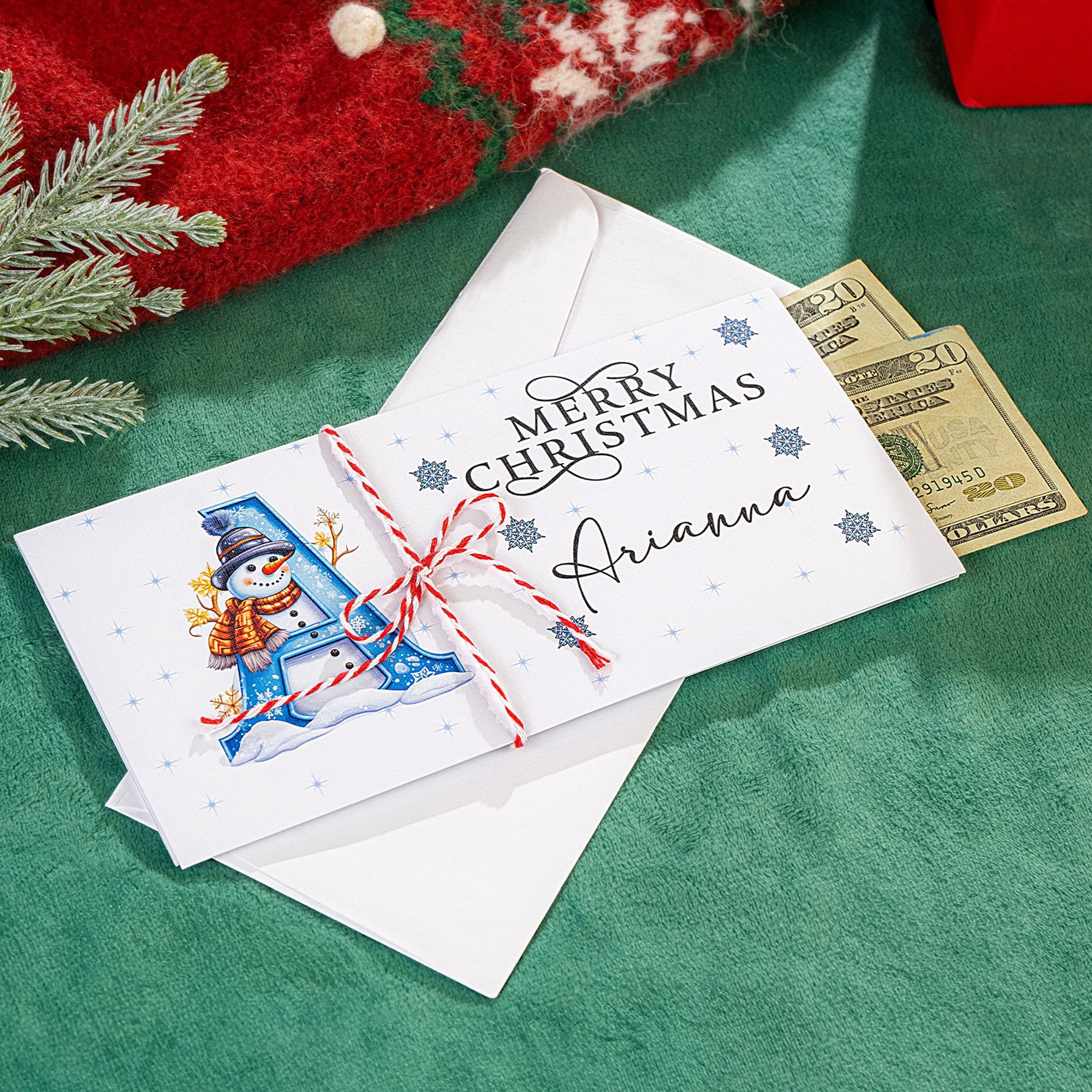 Personalizado Feliz Navidad Muñeco de Nieve Inicial Monedero Tarjetero con Nombre y Sobre Regalo de Navidad para la Familia Niños
