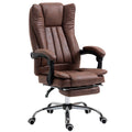 Reclining Microfibre Desk Chair with Footrest & Casters for Home Office, Brown