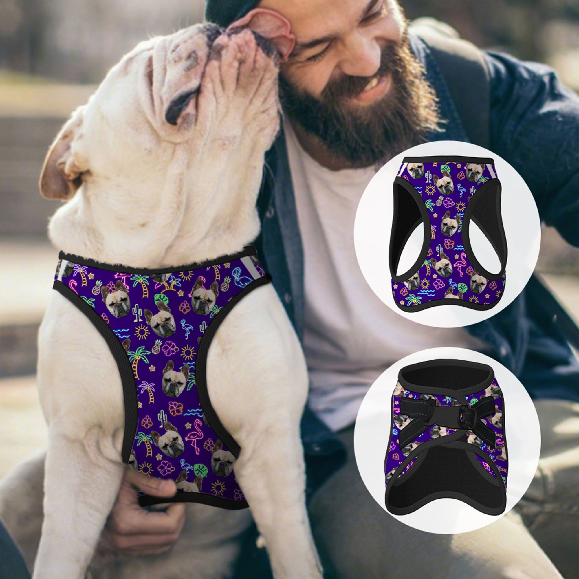 Personalizada Flamingo Delfín Palmera Multicolor Correa para Mascota Arnés Chaleco con 1-3 Fotos Regalo de Cumpleaños para los Amantes de las Mascotas Propietario