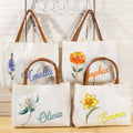 Personalizada Retro Nacimiento Flor Piedra Preciosa Nombre Gran Capacidad Bolsa de Lona con Asa de Cuero Cumpleaños Día de la Madre Regalo de Ducha Nupcial para Mujeres