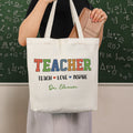 Bolsa de lona de gran capacidad personalizada Teach Love Inspire con texto Día del Profesor Agradecimiento Regalo de vuelta al cole para profesores