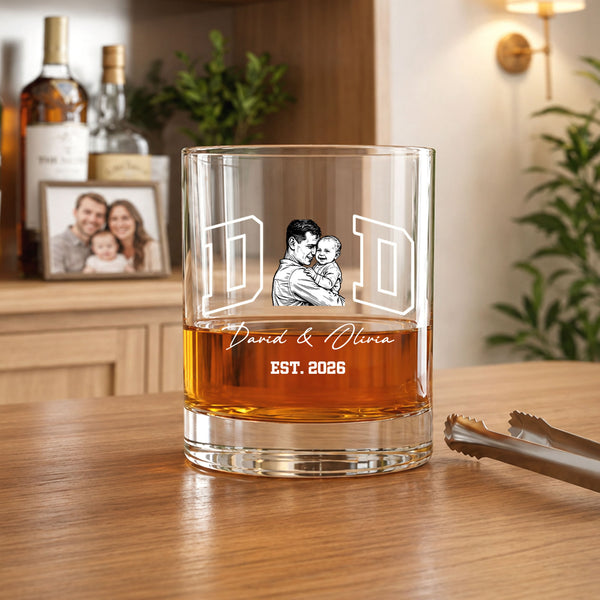 Vaso de whisky de roca personalizado con foto vintage en blanco y negro de 10 oz con texto y año Día del Padre Cumpleaños Regalo para papá Mamá