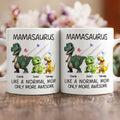 Taza de cerámica blanca personalizada con 1-12 nombres de la familia de dinosaurios en 3D Regalo de cumpleaños para el Día de la Madre para la abuela y la madre
