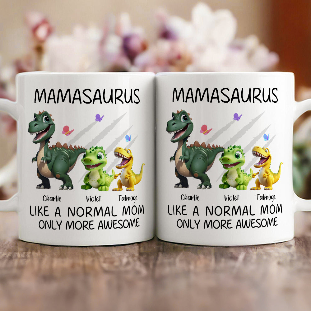 Taza de cerámica blanca personalizada con 1-12 nombres de la familia de dinosaurios en 3D Regalo de cumpleaños para el Día de la Madre para la abuela y la madre