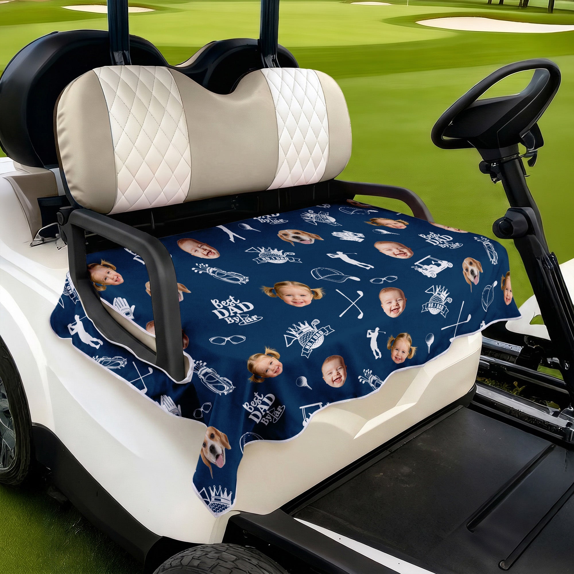 Elementos de Golf Personalizados Mejor Papá Diseño de Foto Funda de Asiento de Carro de Golf Día del Padre Club de Equipo Regalo de Cumpleaños para Amantes de los Jugadores de Golf