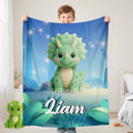 Manta suave de dinosaurio de dibujos animados personalizada con nombre Decoración del hogar Regalo de cumpleaños para niños amantes de los dinosaurios