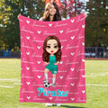 Manta blanda personalizada con el nombre y el número de un personaje de fútbol de dibujos animados, para regalar el día del partido a un futbolista.