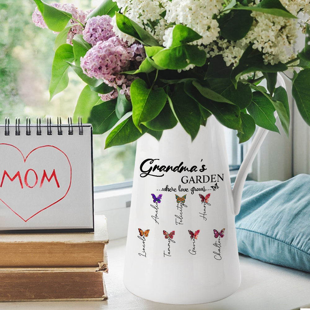 Florero de Cerámica Personalizado Flor de Nacimiento de la Abuela Mariposa con 1-10 Nombres Cumpleaños Día de la Madre Regalo para Mamá Abuela Familia