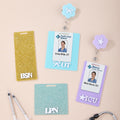 Personalizado Multicolor Glitter Flor Lazo Texto Acrílico Identificación Titular con Carrete Apreciación Enfermera Semana Regalo para Médico Enfermera Personal Médico