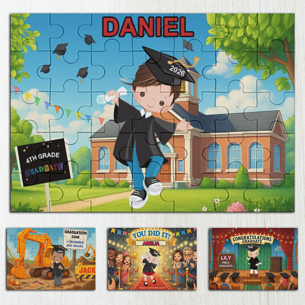 Personalizada de dibujos animados Graduación Niño Niña Personaje Puzzles de madera con nombre Decoración de la habitación Kindergarten Graduación Cumpleaños Regalo para los niños