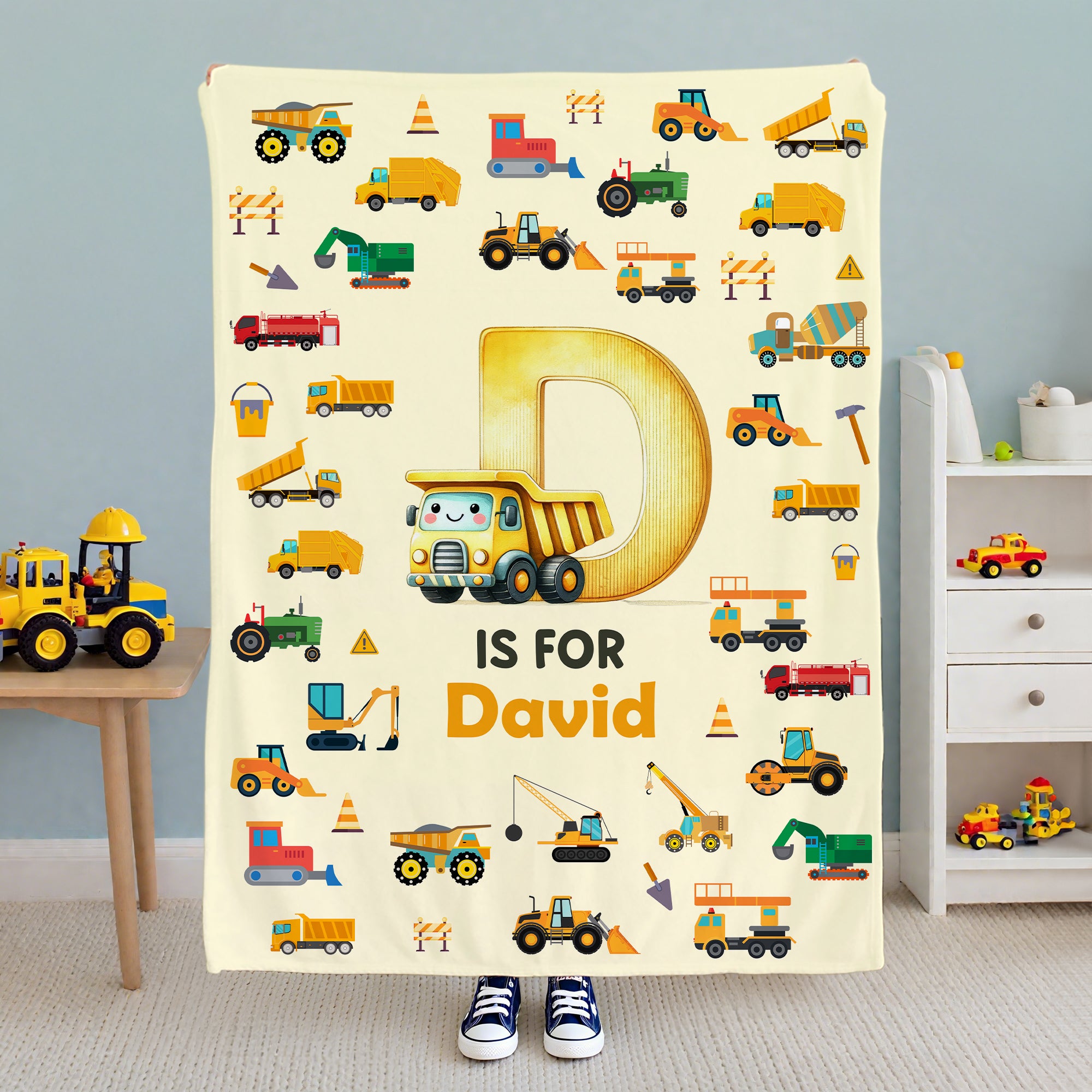 Fantasía personalizada Unicornio Excavadora Dinosaurio Suave manta con nombre e inicial Guardería Decoración de la habitación Cumpleaños Regalo para niños Niñas