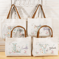Personalizada Floral Mariposa Inicial Bolsa de lona con nombre y PU asa de cuero Cumpleaños Boda Aniversario Regalo para Mujeres Niñas