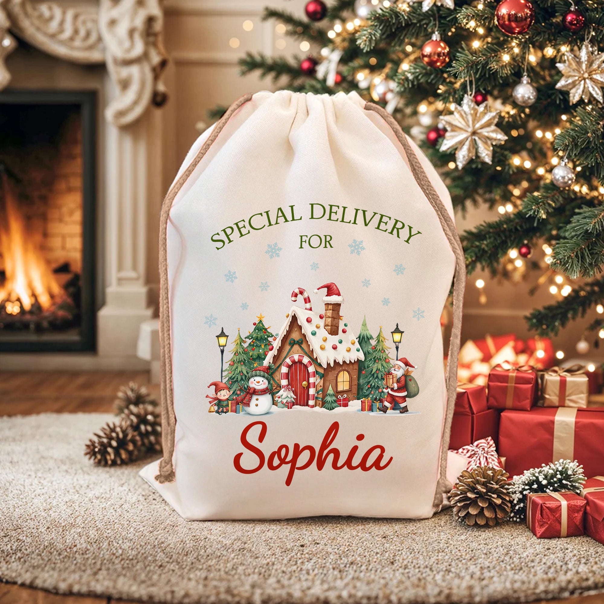 Entrega Especial Personalizada Lindo Muñeco de Nieve Bolsa de Regalo de Lona con Nombre Fiesta de Navidad Regalo para Niños Familia
