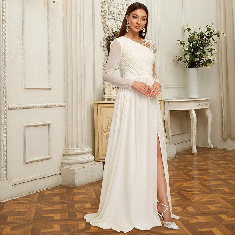 Bridal Wedding Dress Ivory Long Sleeve Long Scoop A-line