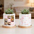 Personalizado 6 Fotos Collage Nacimiento Flor Maceta de cerámica con nombre y bandeja de bambú Día de la Madre Cumpleaños Regalo para Mamá Abuela
