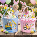 Cesta de Pascua personalizada con nombre Excavadora de dibujos animados Huevos de Pascua para niños Niñas