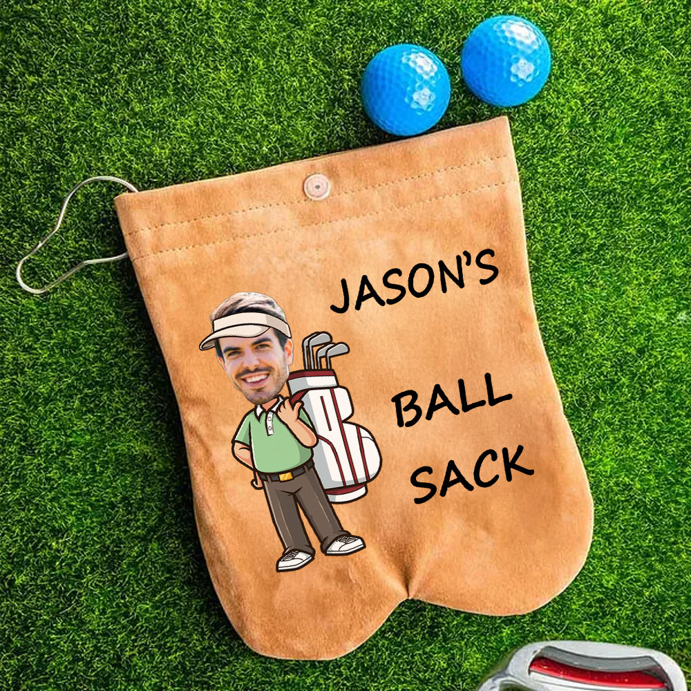 Bolsa personalizada de gamuza con cara de personaje de dibujos animados para guardar pelotas y tees de golf con nombre Accesorios de golf Regalo de cumpleaños para los amantes del golf