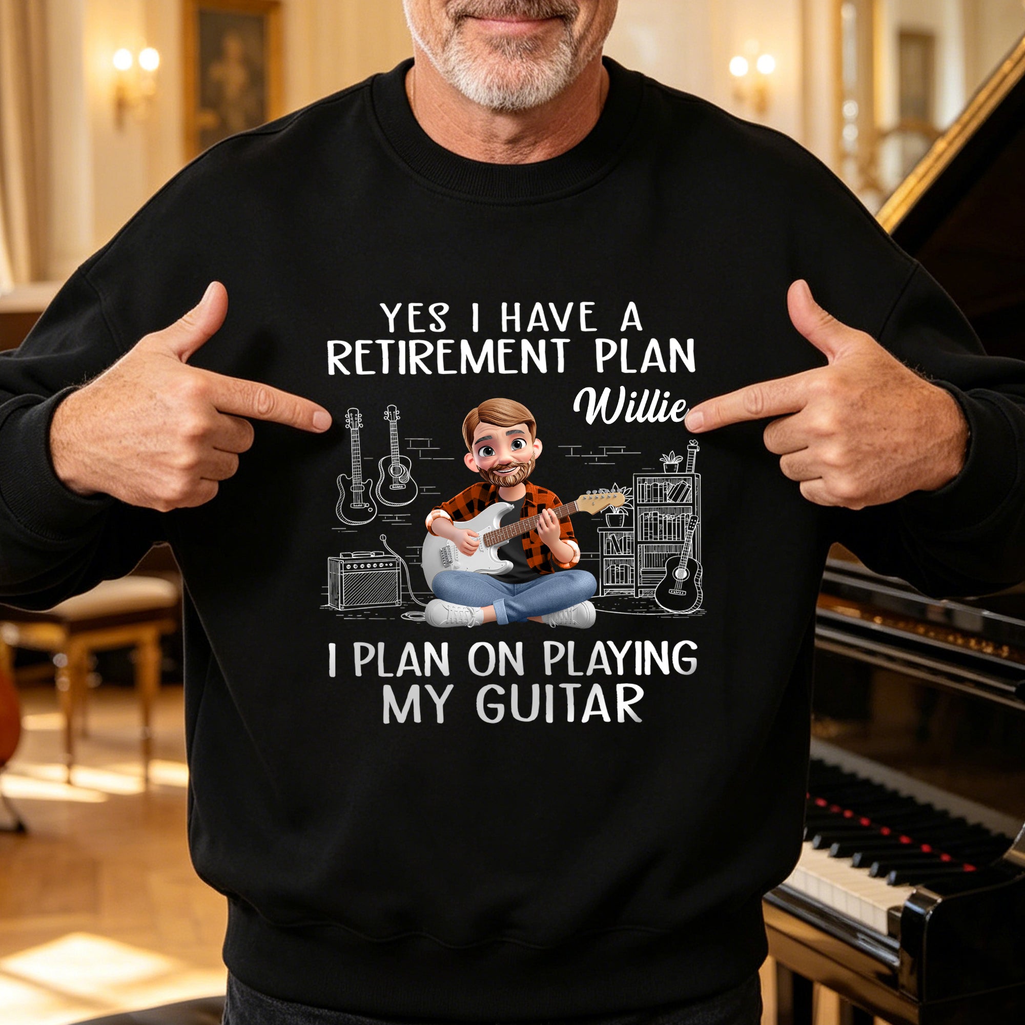 Personalizada Multicolor Guitarra Cartoon Personaje Camiseta Sudadera Sudadera con capucha con nombre Daily Wear Cumpleaños Regalo para amantes de la música Amigos
