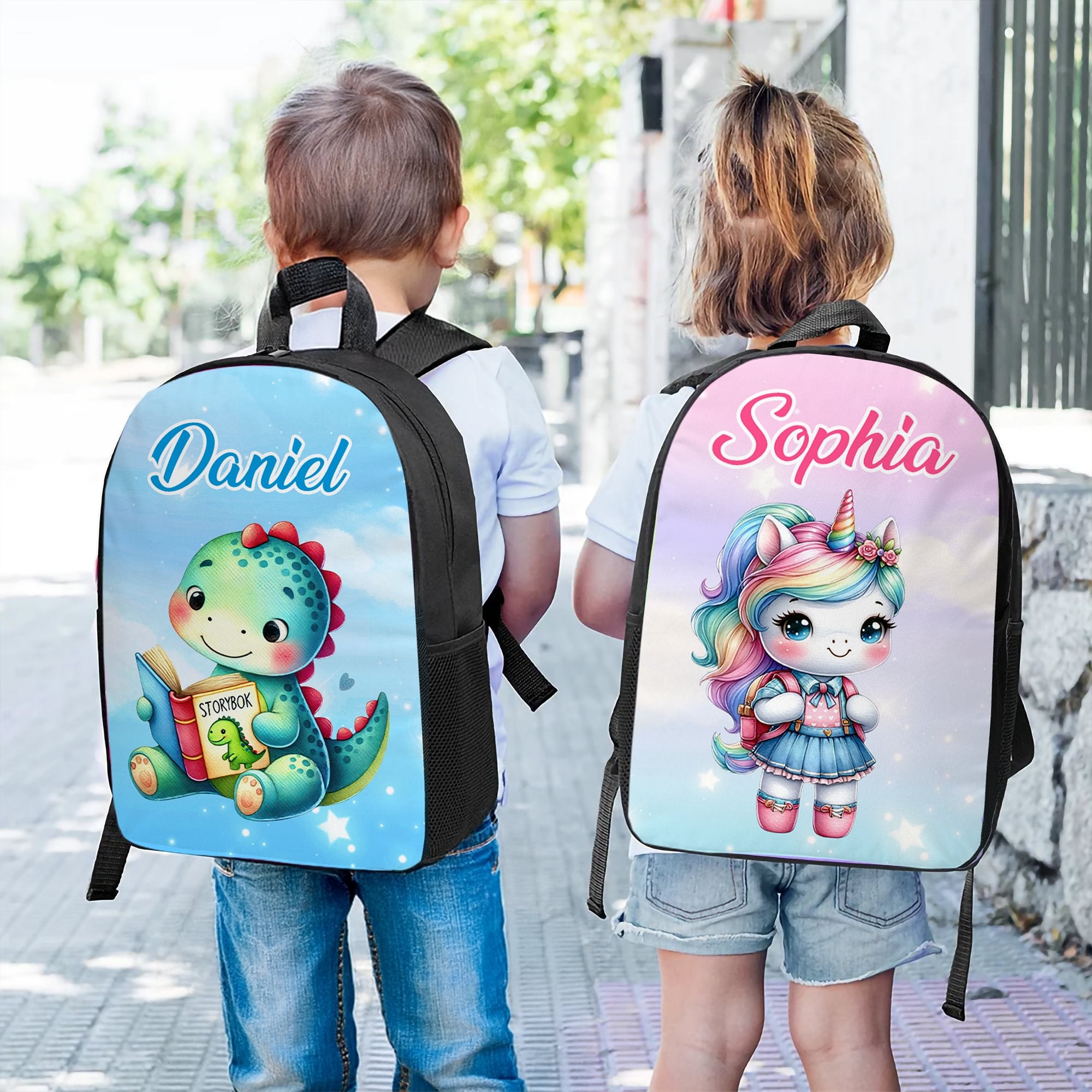 Mochila escolar personalizada Fantasía Unicornio Dinosaurio con nombre Vuelta al cole Regalo de cumpleaños para niños Niñas