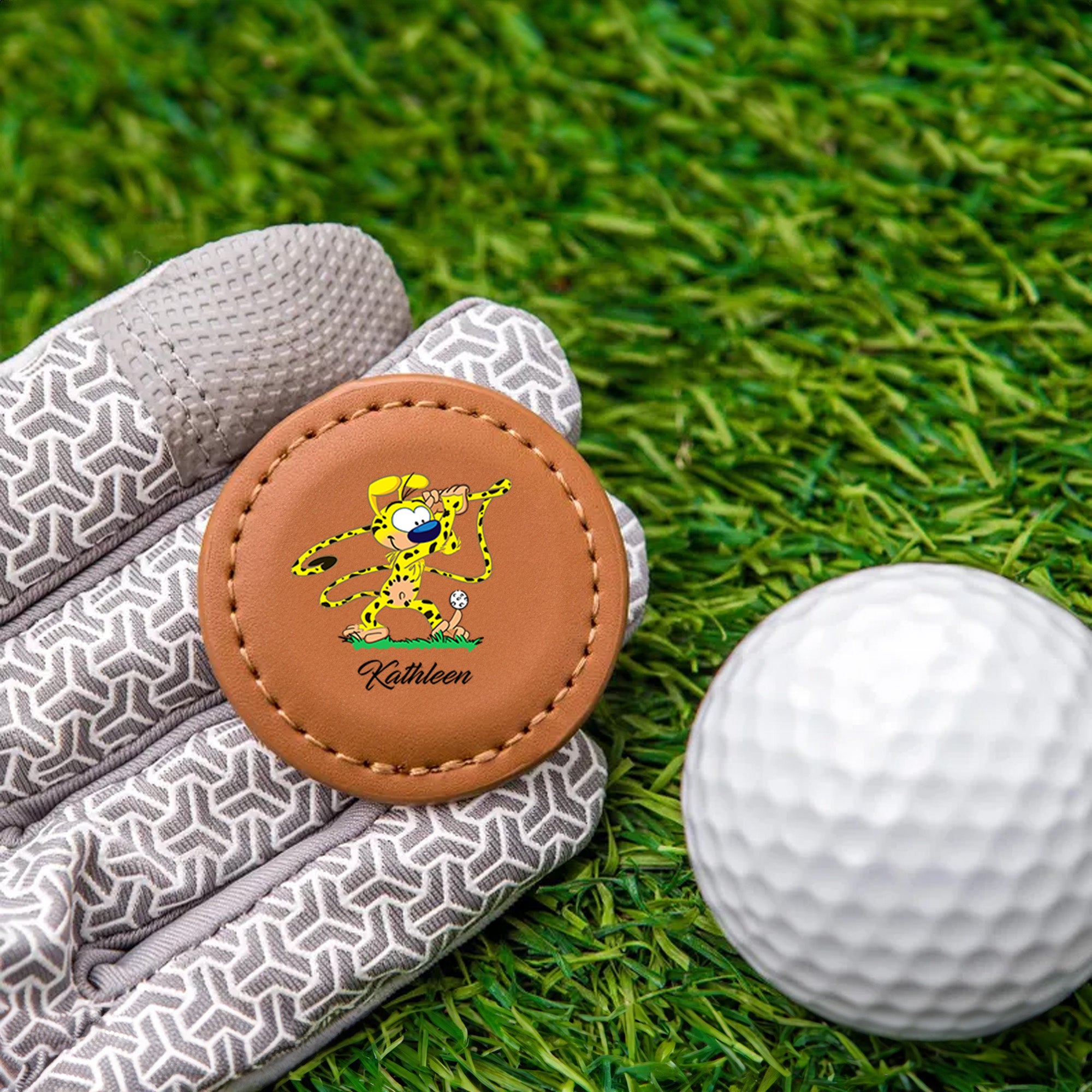 Marcador de Bolas de Golf Magnético Personalizado Clásico Marsupilami de Cola Larga con Nombre Club de Golf Regalo del Día del Padre para Amantes del Golf | Callie × Marsupilami