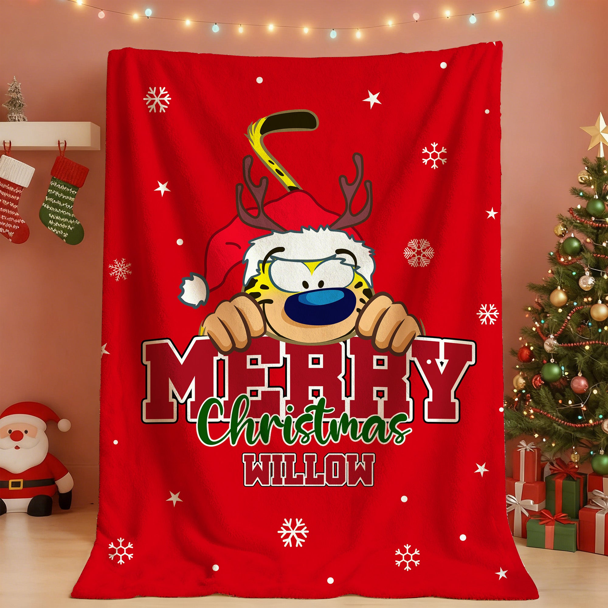 Marsupilami suave manta de dibujos animados personalizada con nombre Decoración del hogar Regalo de Navidad para niños Familia | Callie × Marsupilami