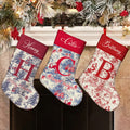 Personalizada Toile De Jouy estilo Santa Claus inicial colgante de Navidad media con nombre decoración del hogar regalo de Navidad para la familia Kid