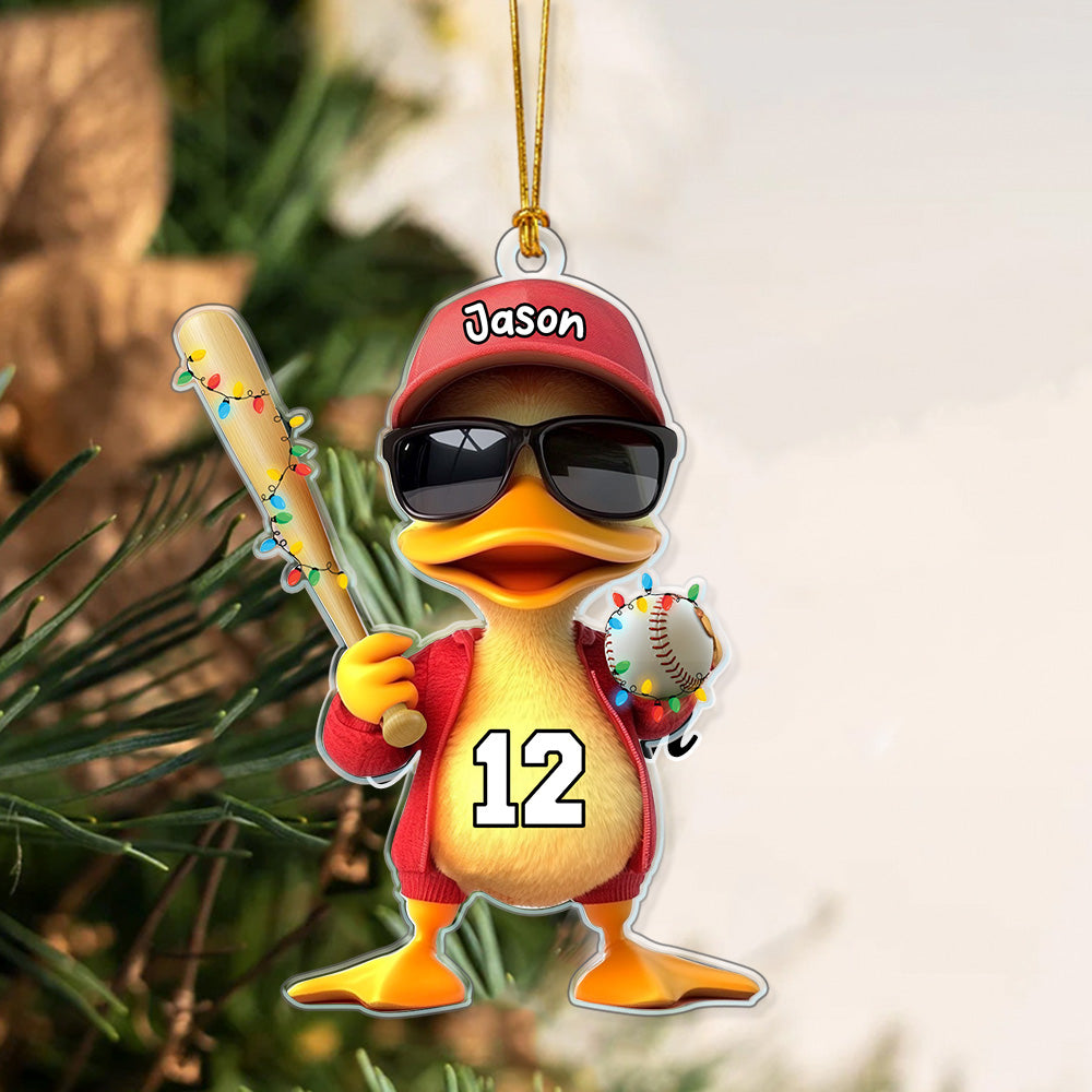 Adorno acrílico personalizado de pato divertido con nombre y número Decoración del hogar Regalo de cumpleaños para los amantes del béisbol Softball