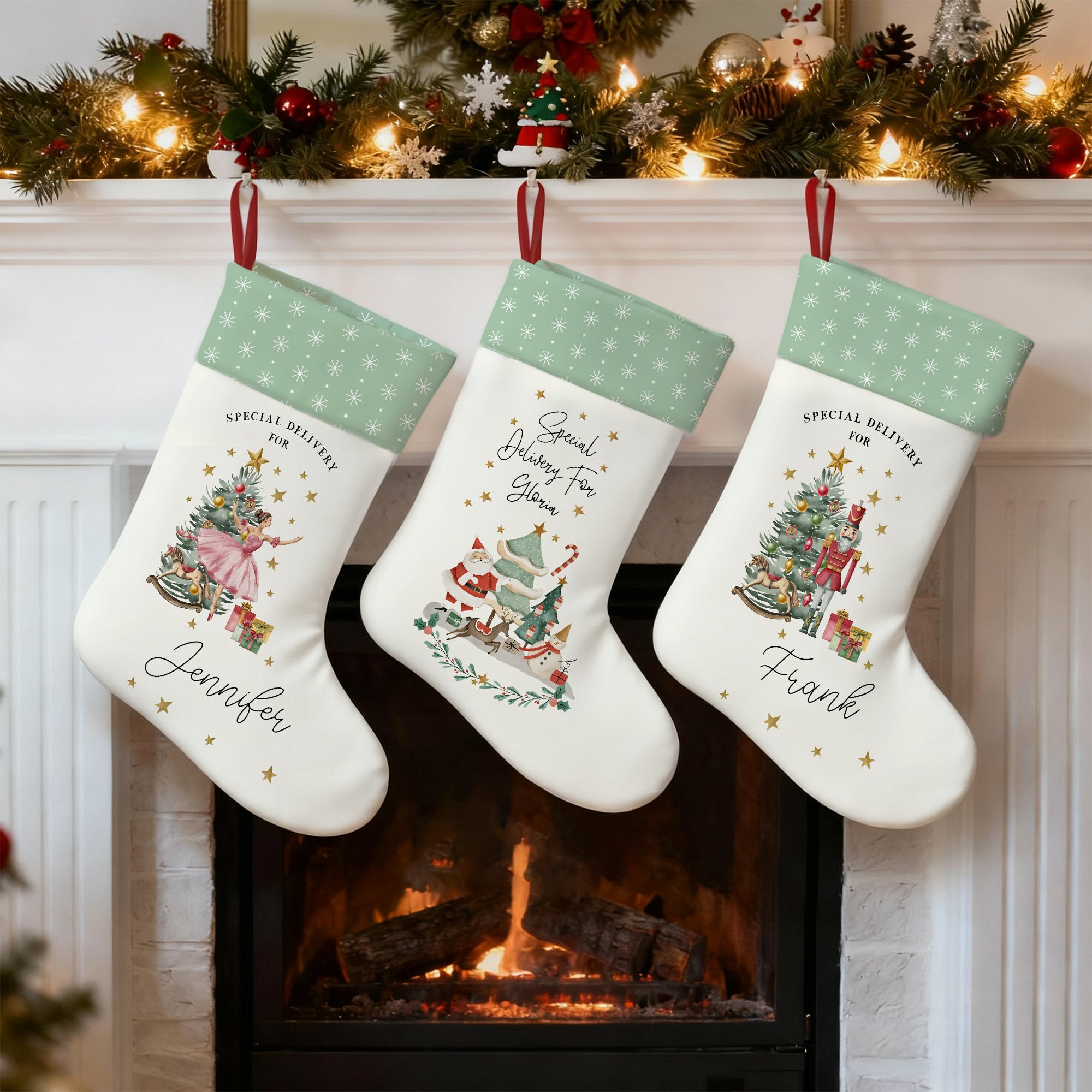 Acuarela Personalizada Santa Claus Reno Cascanueces Media de Navidad con Nombre Decoración del Hogar Regalo de Navidad para Niños Familia Amigos