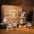 Decantador de Whisky Locomotora Personalizado Caja de Madera y Juego de 4 Copas con Nombre Regalo de Cumpleaños para Hombres Amantes del Whisky