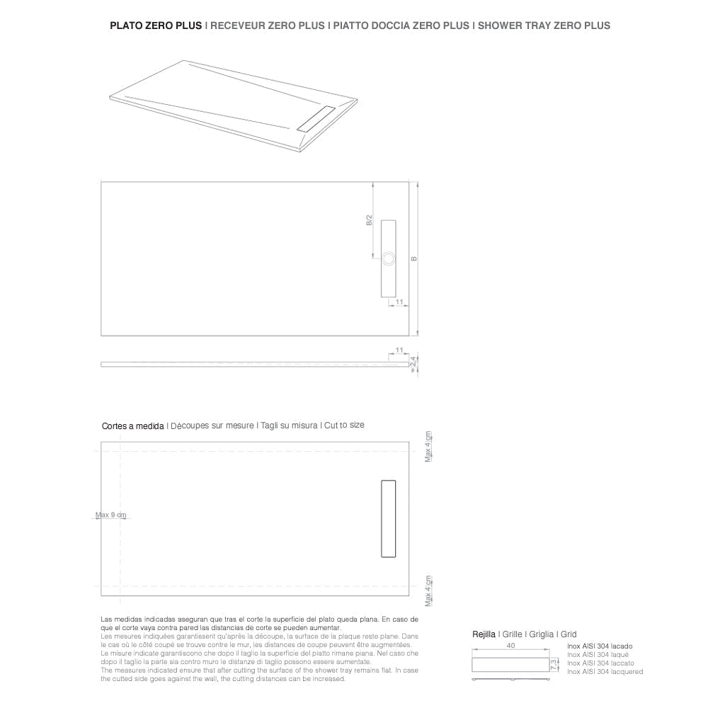 BATHME ZERO PLUS Plato de Ducha Rectangular Gel Coat Color Blanco