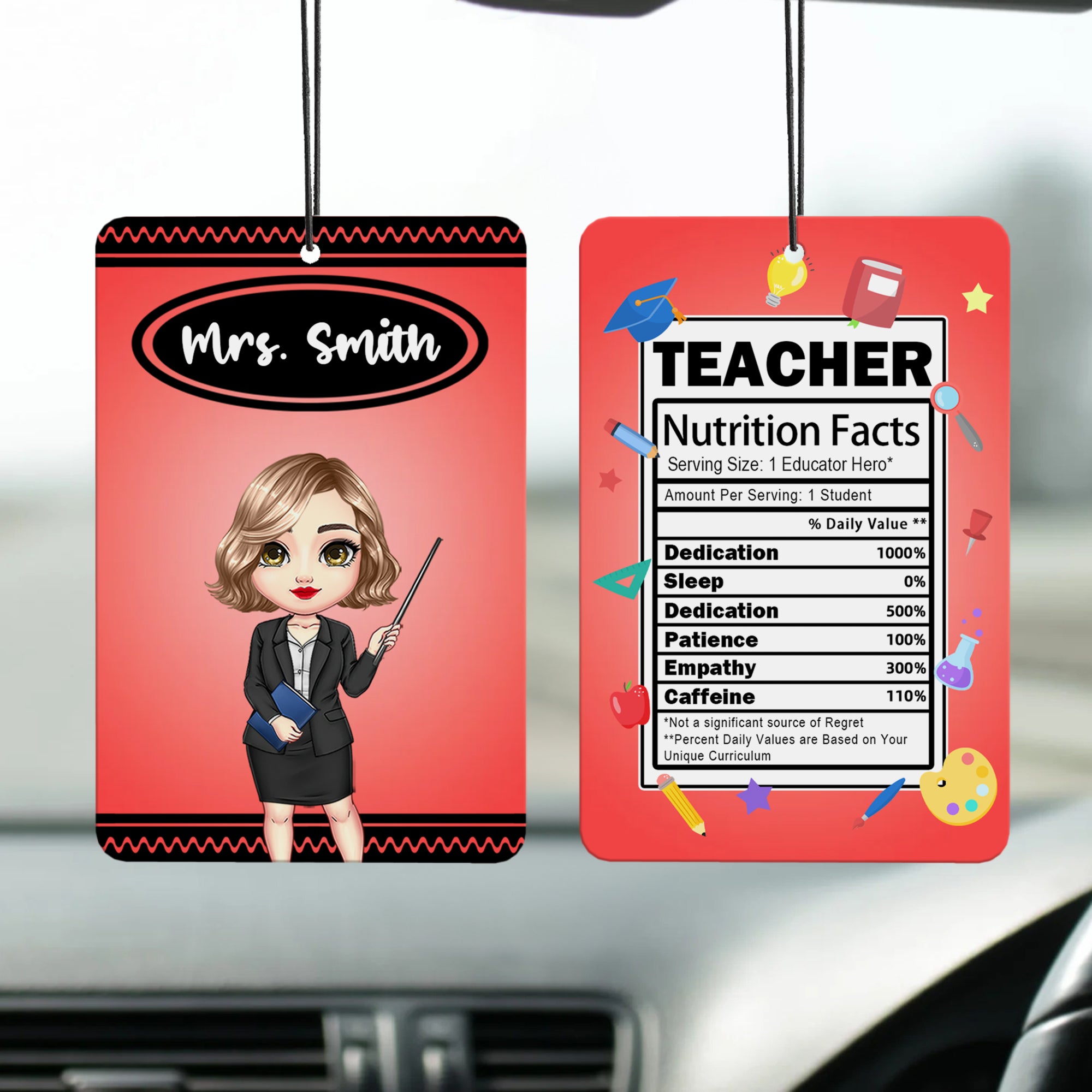 Ambientador de coche personalizado con el personaje de una profesora de dibujos animados Decoración para el interior del coche Día de la profesora Regalo de cumpleaños para profesores