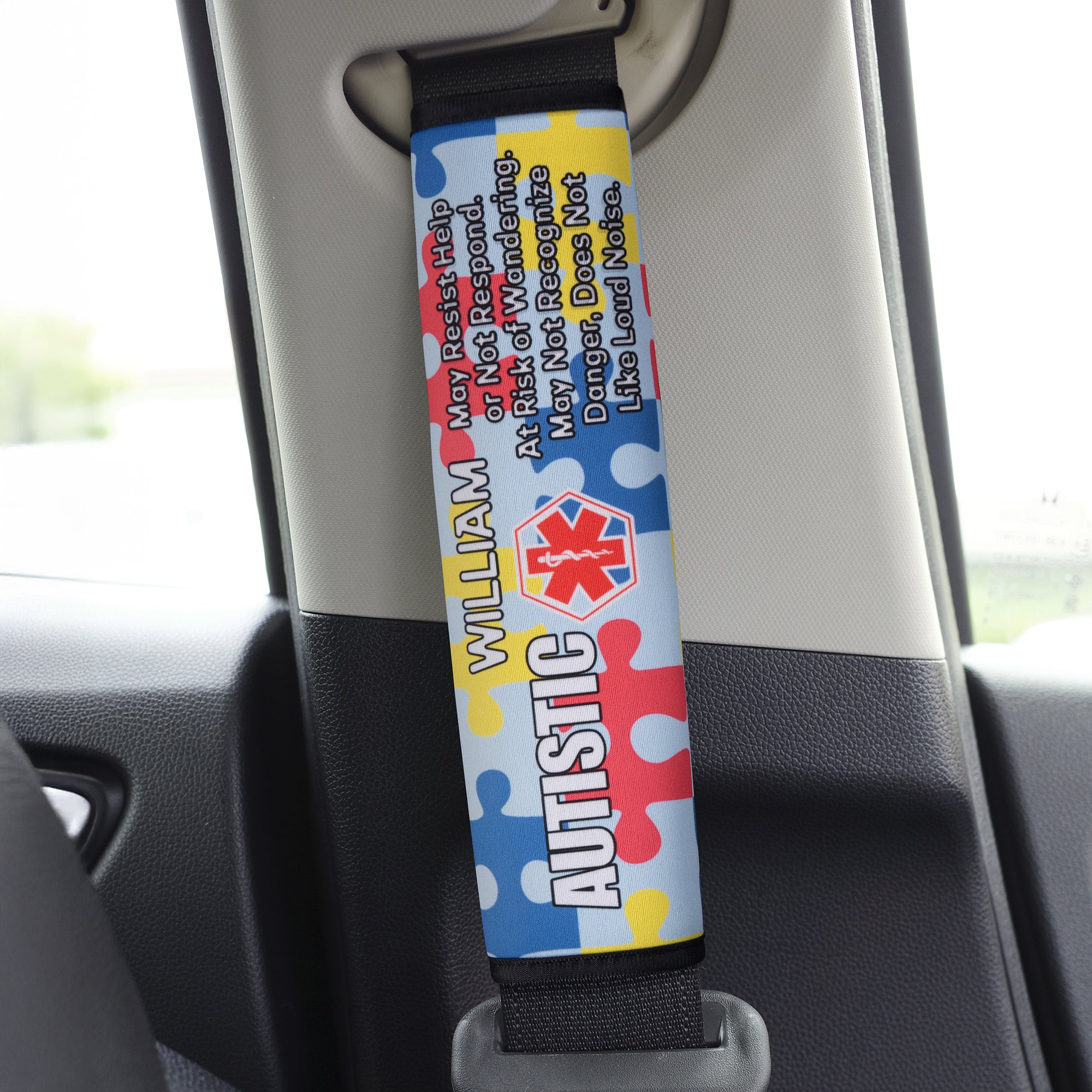 Personalizado Autista Puzzle de piezas de diseño suave del cinturón de seguridad con el nombre del coche Accesorios Autismo Necesidades Especiales Regalo para Niños Autistas Padres