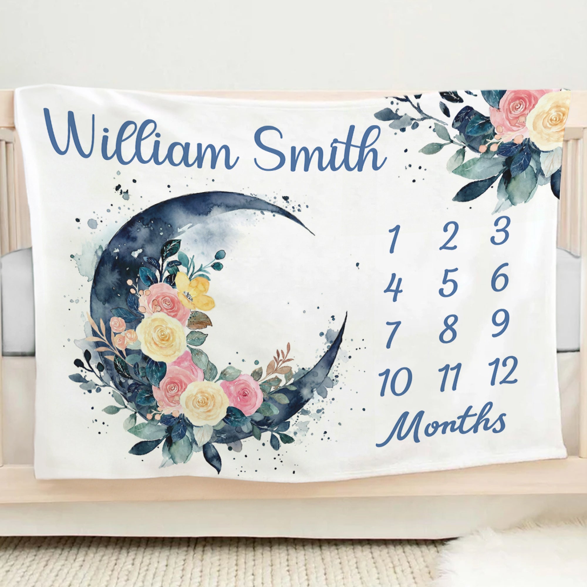 Personalizado Luna Flor Suave manta con nombre Decoración del hogar Baby Shower Cumpleaños Regalo para recién nacido Nueva mamá